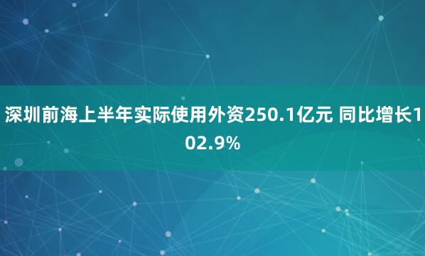 深圳前海上半年实际使用外资250.1亿元 同比增长102.9%