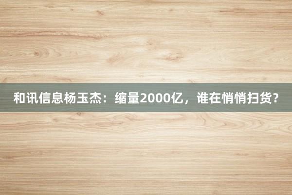 和讯信息杨玉杰：缩量2000亿，谁在悄悄扫货？
