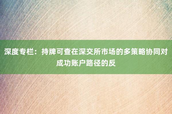深度专栏：持牌可查在深交所市场的多策略协同对成功账户路径的反