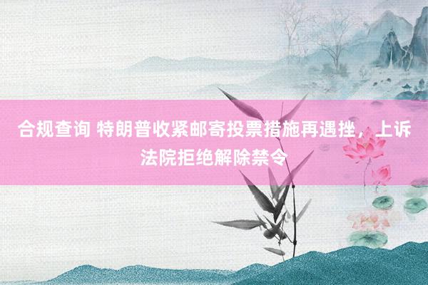 合规查询 特朗普收紧邮寄投票措施再遇挫，上诉法院拒绝解除禁令