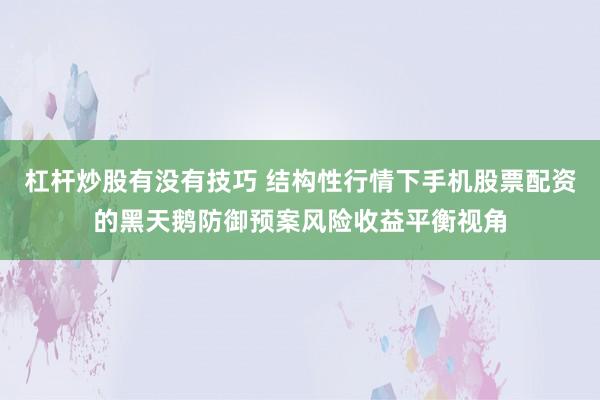 杠杆炒股有没有技巧 结构性行情下手机股票配资的黑天鹅防御预案风险收益平衡视角