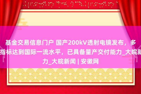 基金交易信息门户 国产200kV透射电镜发布，多项关键性能指标达到国际一流水平，已具备量产交付能力_大皖新闻 | 安徽网